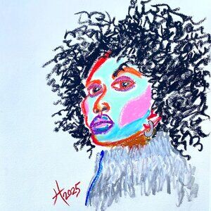 Winter Beauty Original Colorful Oil Pastel Portrait Painting 11x14in Matted